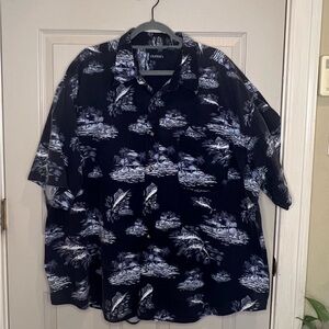 Sailfish Hawaiian island print navy short sleeve shirt. Button down.